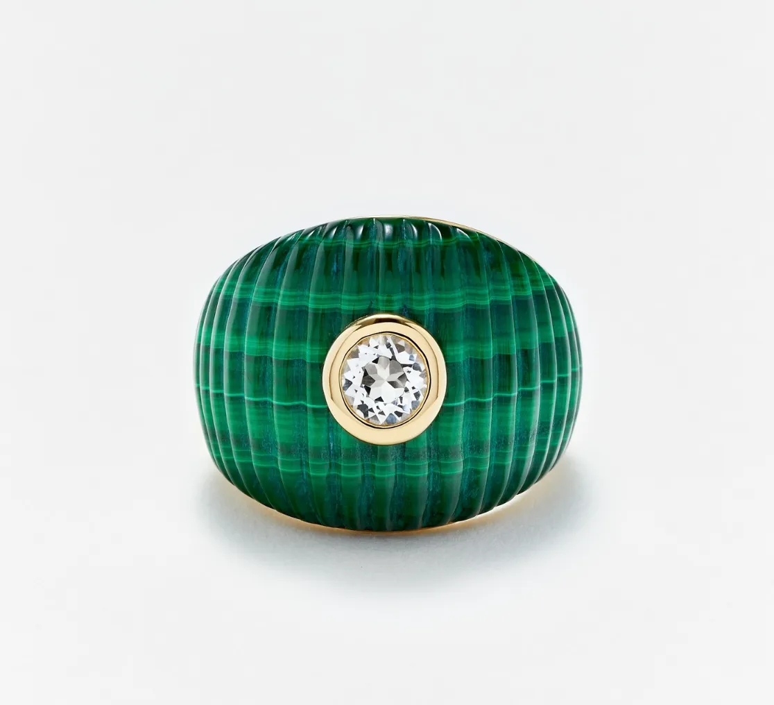 BAGUE MAXI BERLINGOT MALACHITE OR JAUNE