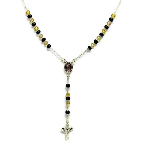 Black and amber 3mm beads rosary 18kts of gold plated