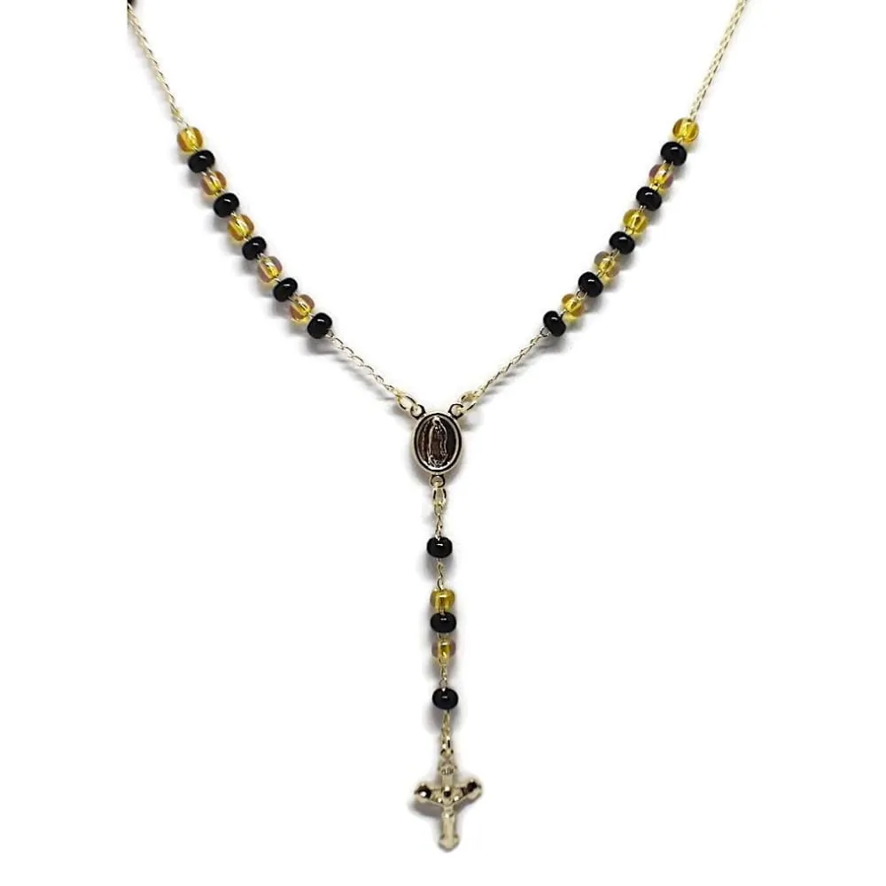 Black and amber 3mm beads rosary 18kts of gold plated