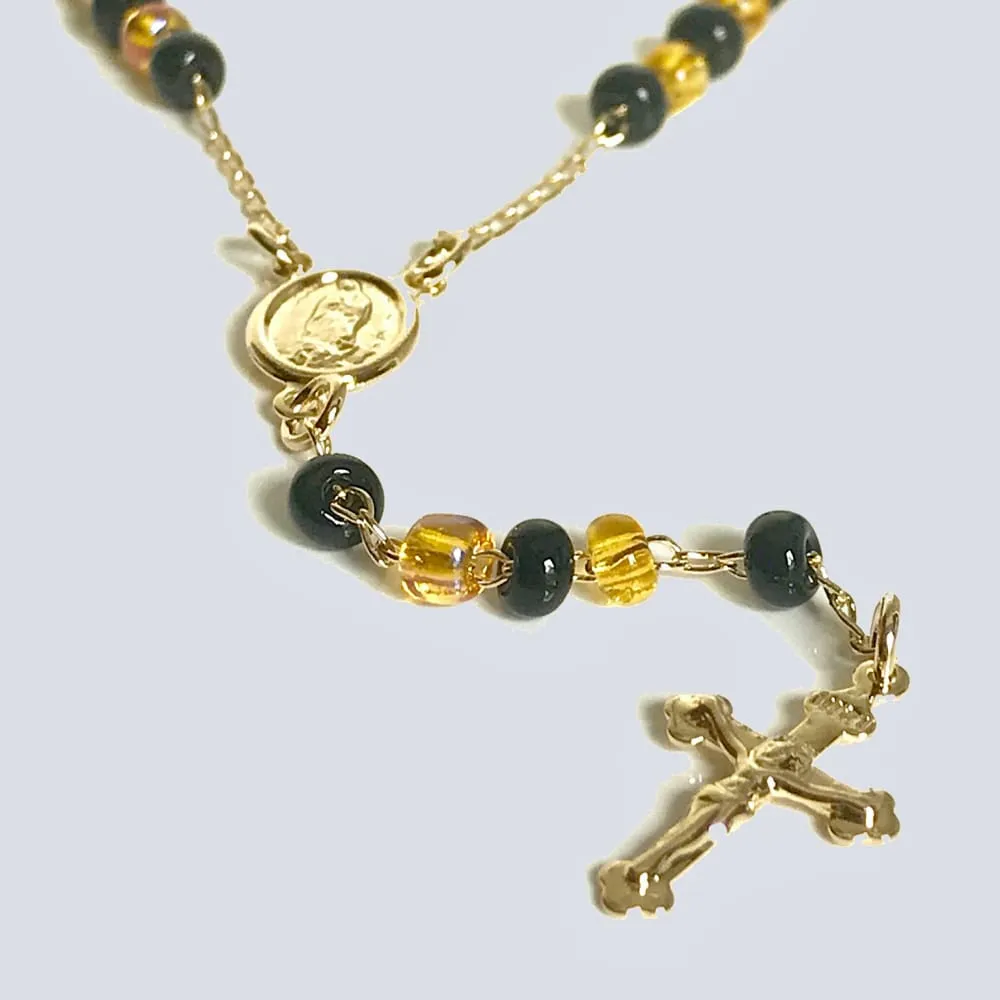 Black and amber 3mm beads rosary 18kts of gold plated