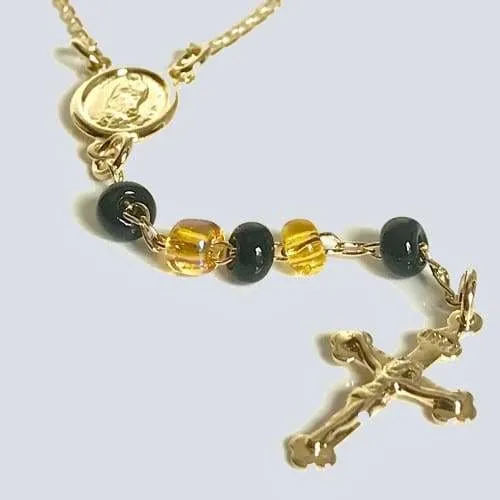 Black and amber 3mm beads rosary 18kts of gold plated