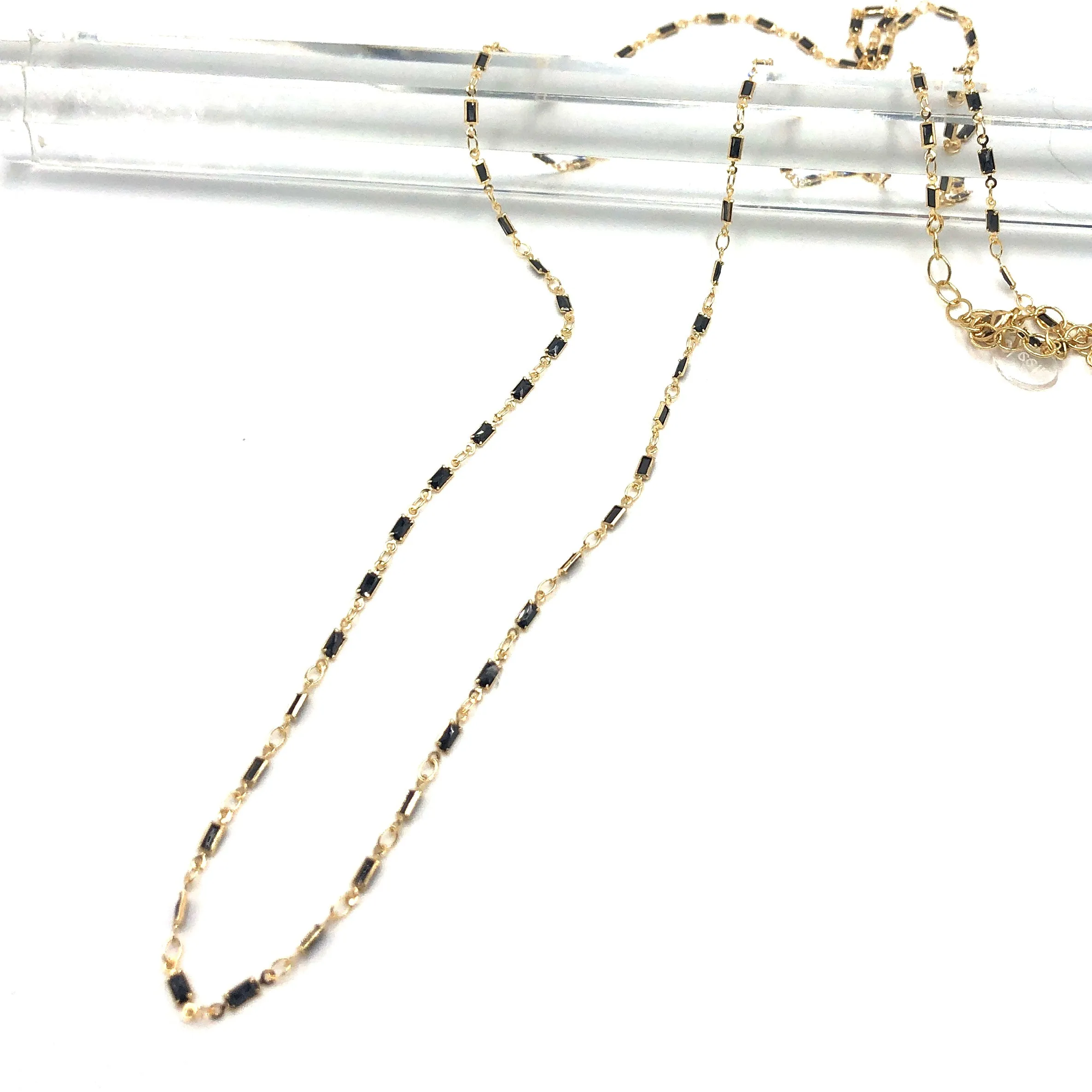 Black Crystal Baguette Channel Necklace - 2 lengths