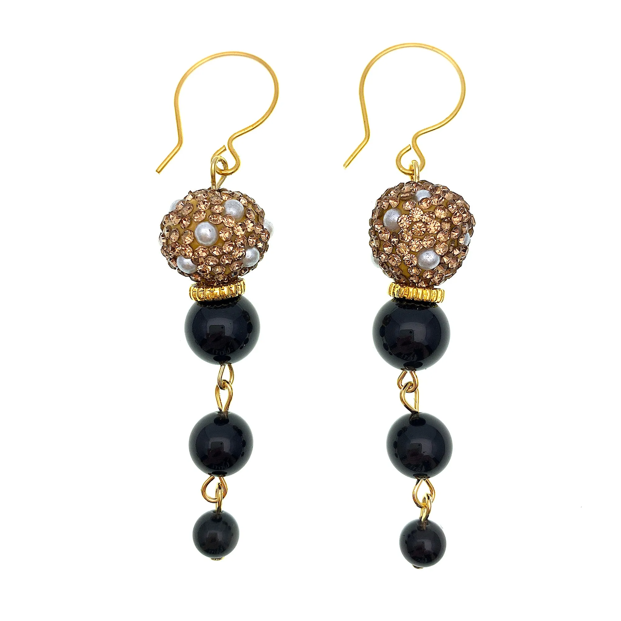 Black Obsidian With Rhinestones Dangle Earrings FE023