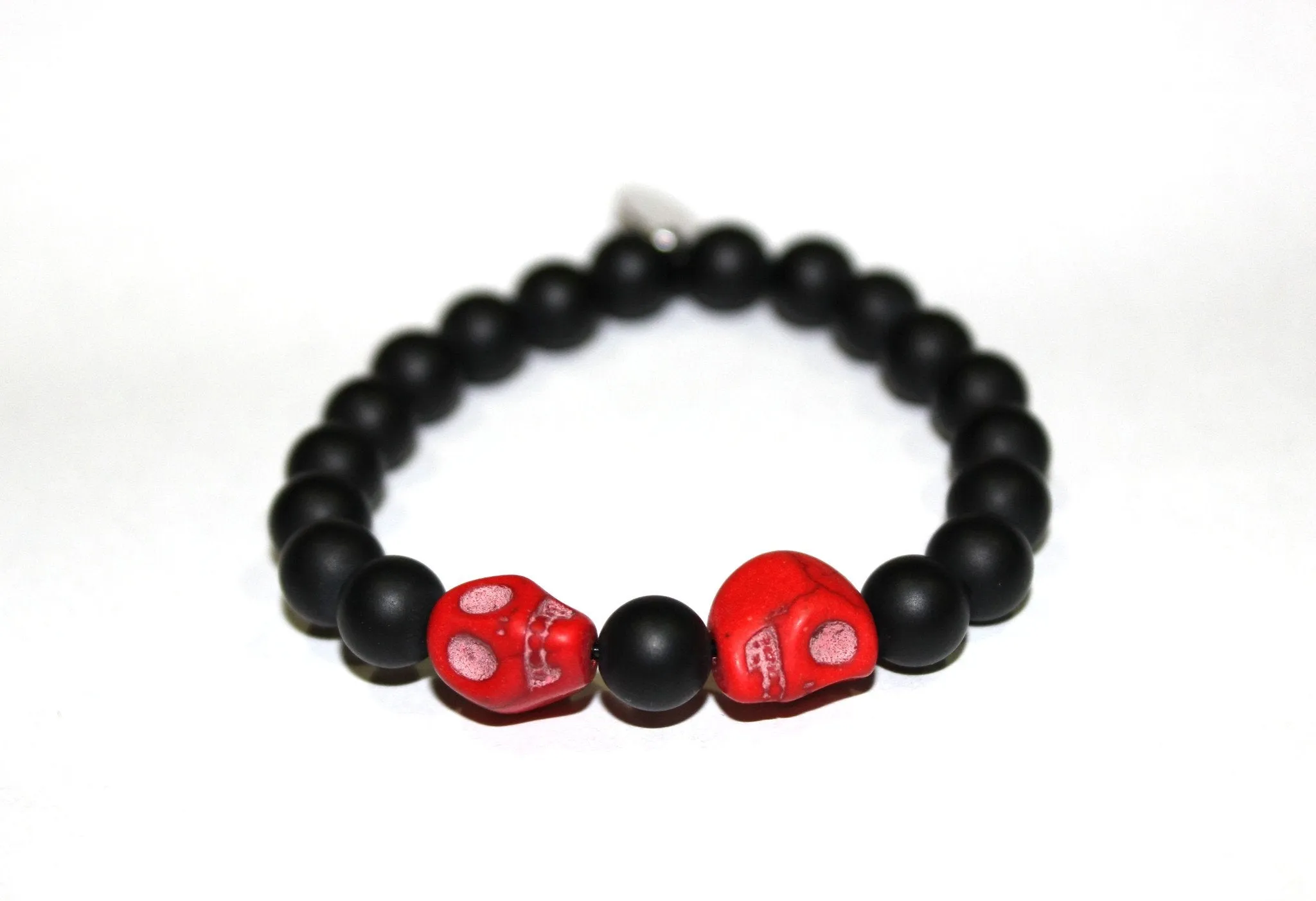 Black Onyx Bead Bracelet with Skulls Beads- UDINC0440