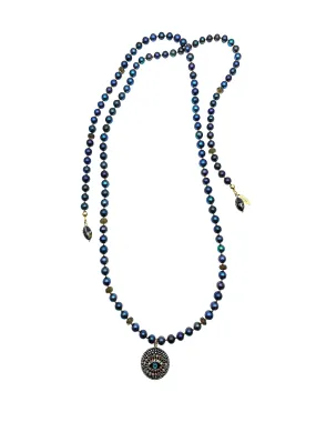 Black Pearls With Evil Eye Dangle Open Ended Necklace FN019