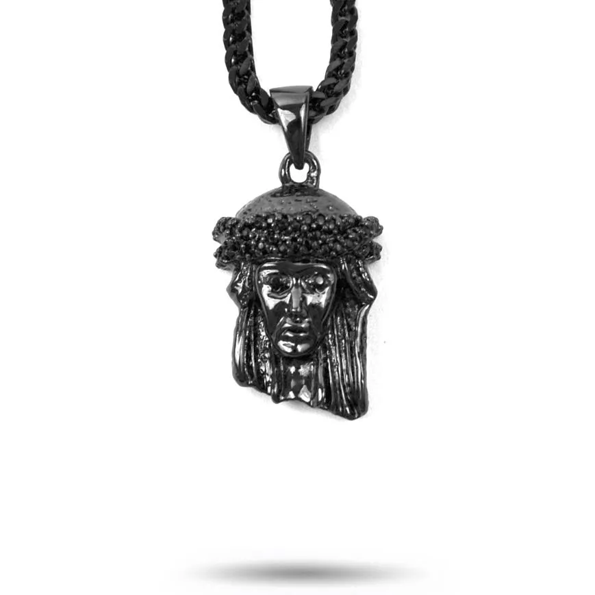 Black Rhodium Jesus Piece Necklace Pendant and Franco Chain