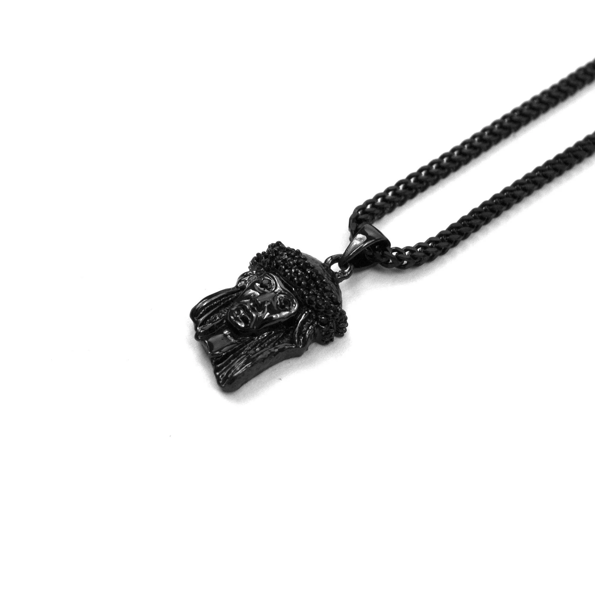 Black Rhodium Jesus Piece Necklace Pendant and Franco Chain