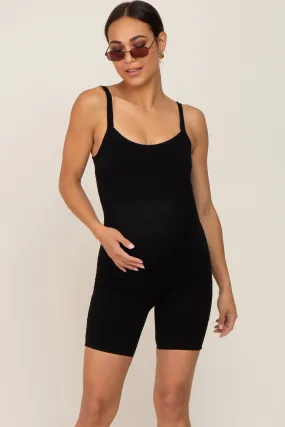 Black Ribbed Bodycon Maternity Romper