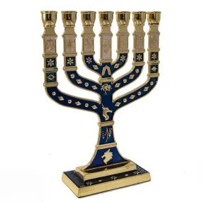 Blessed 7 Branched Blue Menorah Candle Holder from Jerusalem Holy Land 7/18cm