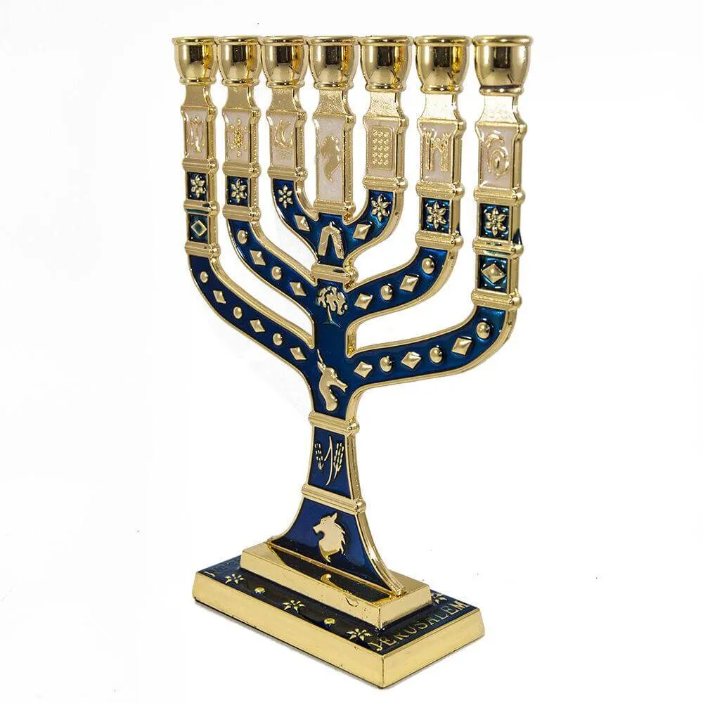 Blessed 7 Branched Blue Menorah Candle Holder from Jerusalem Holy Land 7/18cm