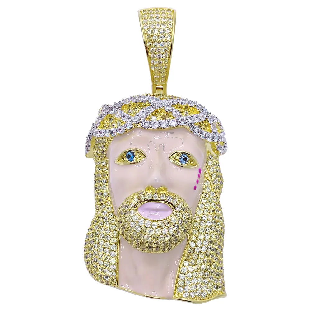 Blonde Blue Eye Jesus VVS CZ Hip Hop Bling Pendant