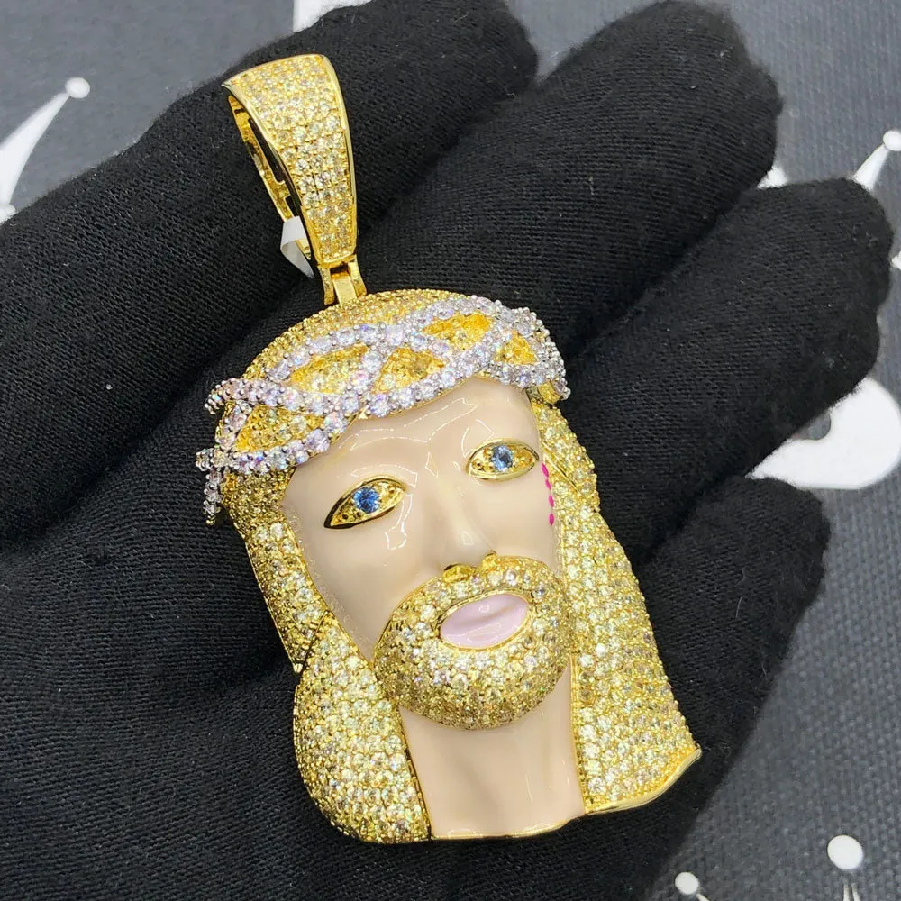 Blonde Blue Eye Jesus VVS CZ Hip Hop Bling Pendant