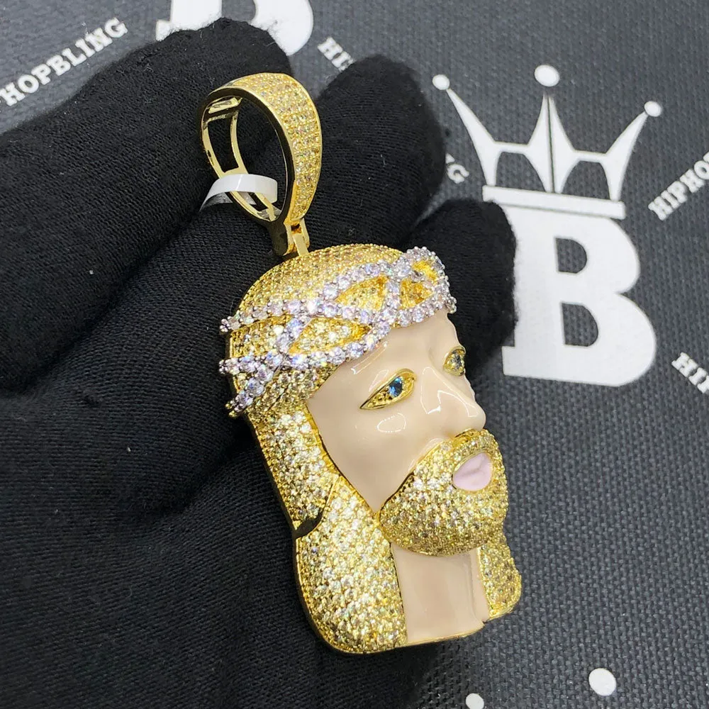 Blonde Blue Eye Jesus VVS CZ Hip Hop Bling Pendant