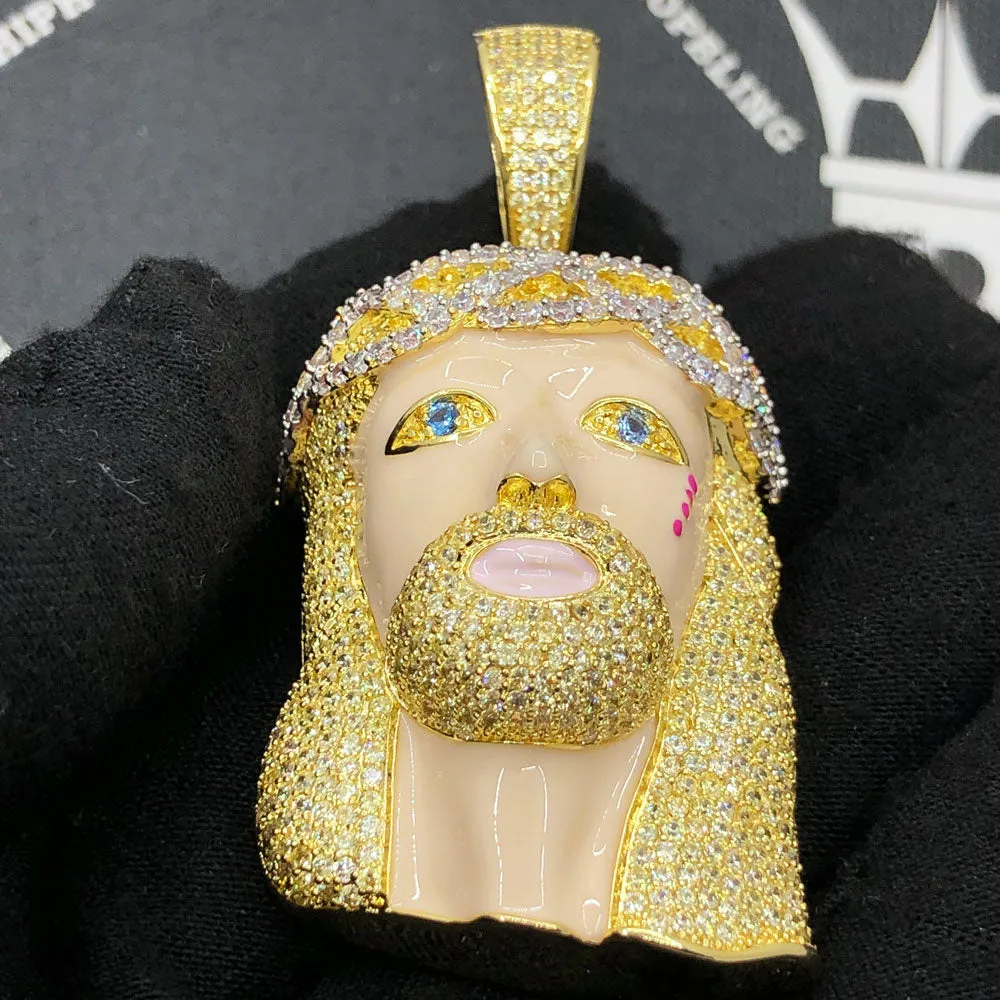 Blonde Blue Eye Jesus VVS CZ Hip Hop Bling Pendant