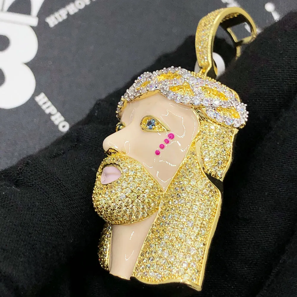 Blonde Blue Eye Jesus VVS CZ Hip Hop Bling Pendant