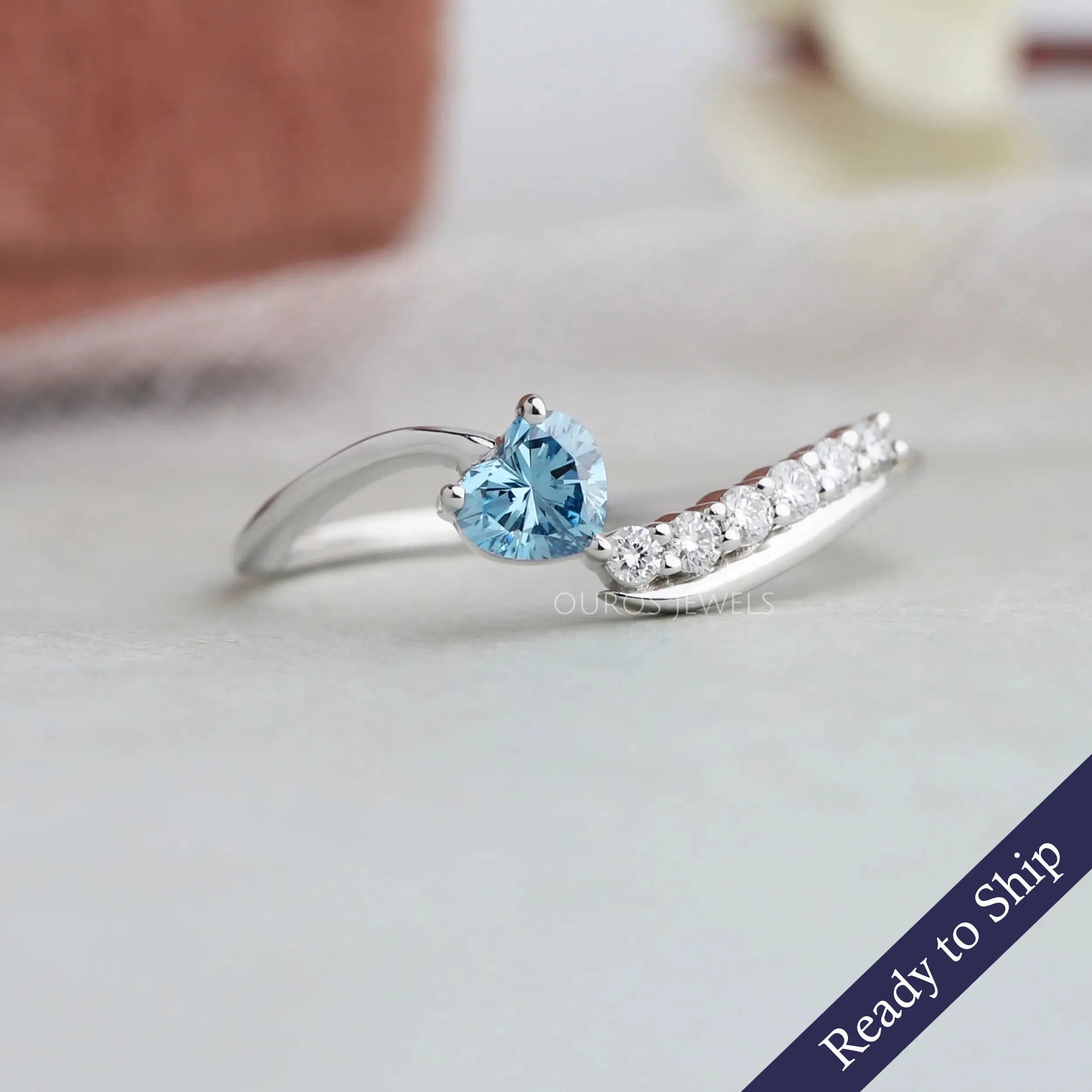 Blue Heart Diamond Bypass Set Ring