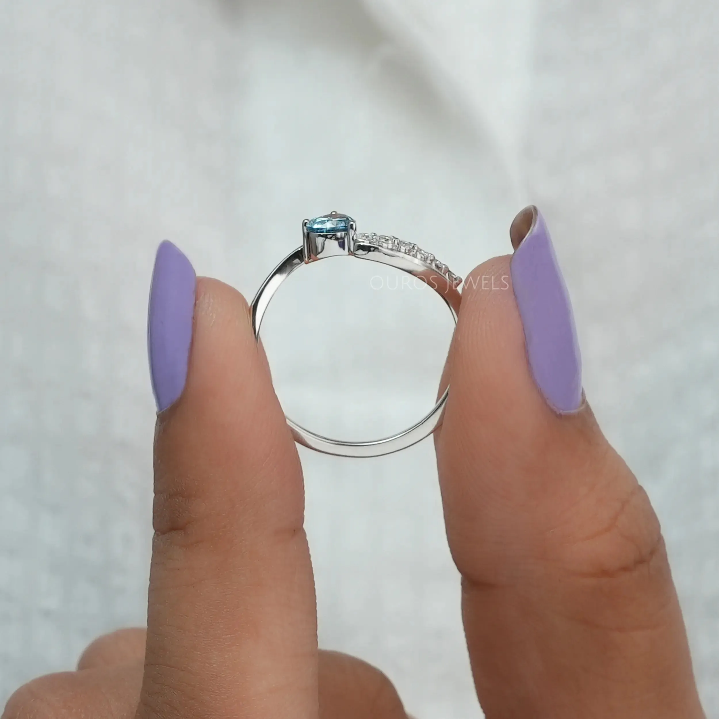 Blue Heart Diamond Bypass Set Ring