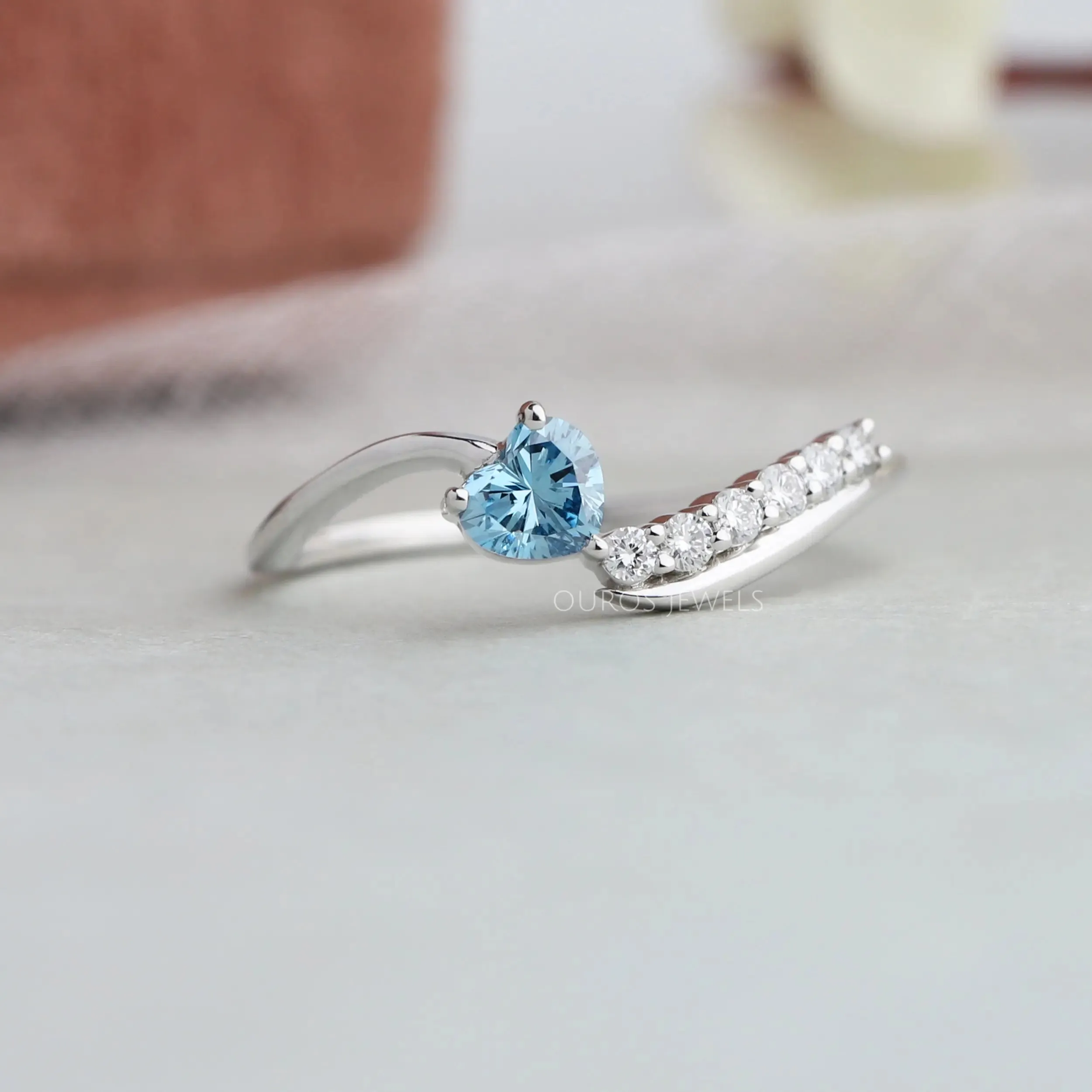 Blue Heart Diamond Bypass Set Ring