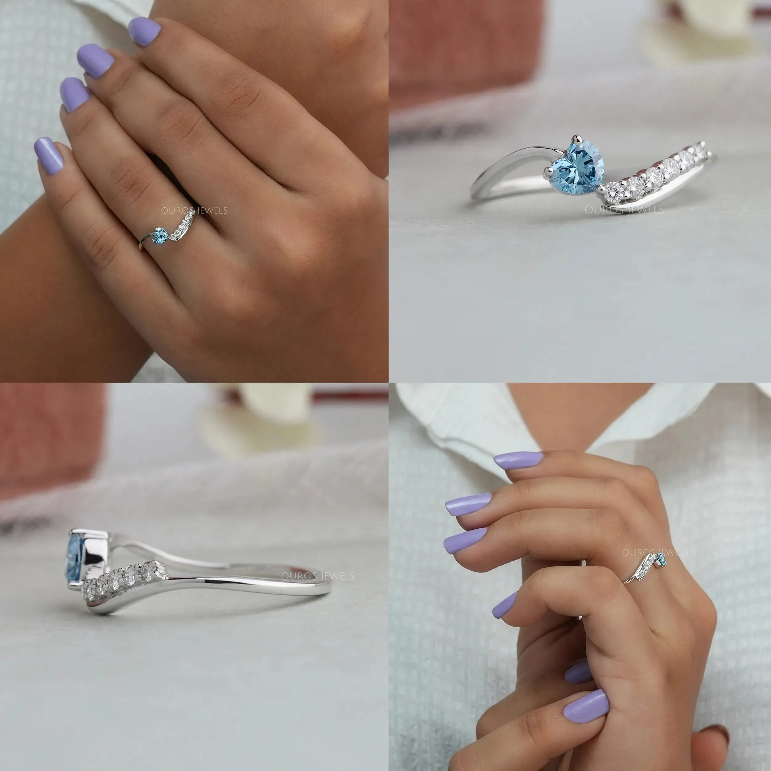 Blue Heart Diamond Bypass Set Ring