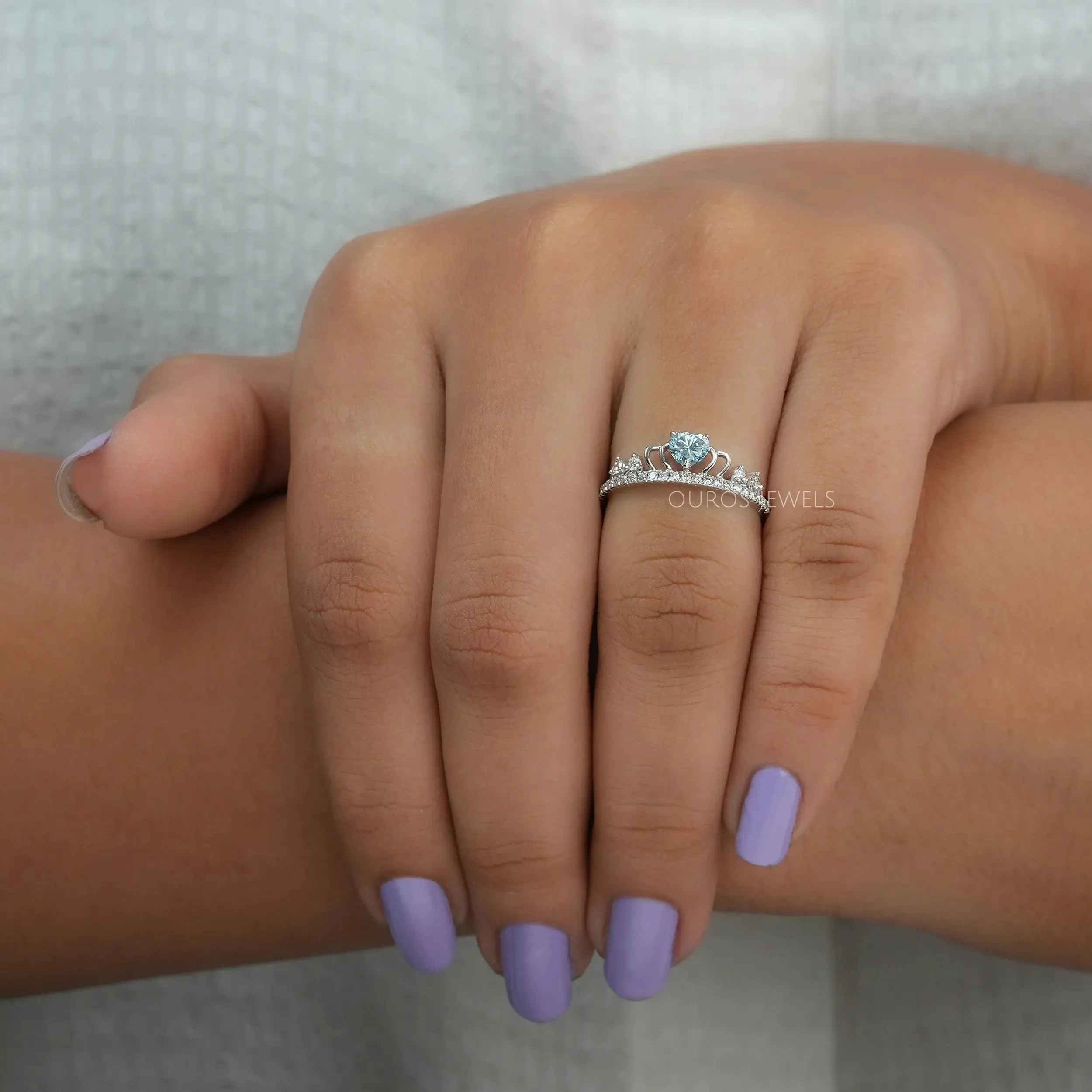 Blue Heart Diamond Crown Style Ring