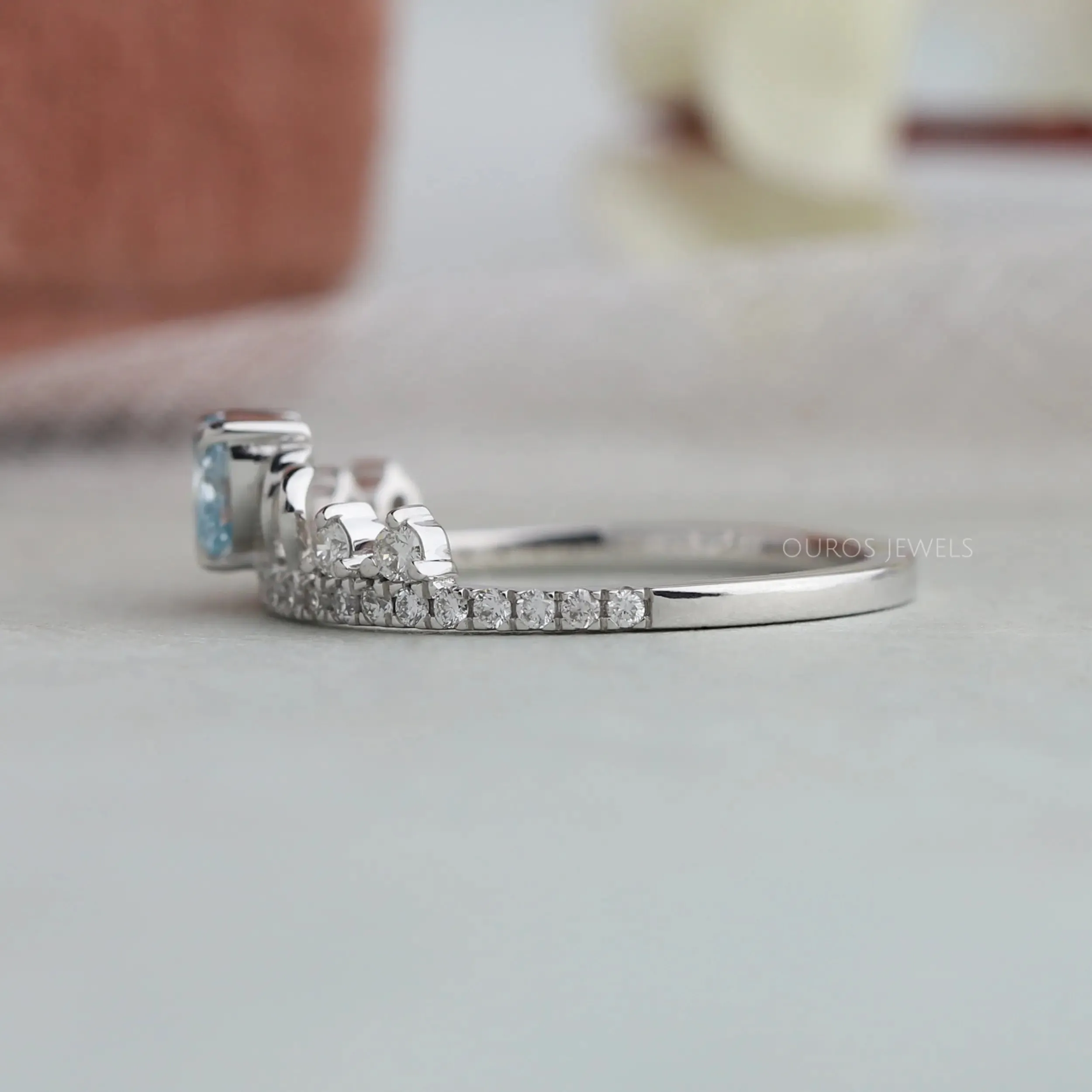 Blue Heart Diamond Crown Style Ring