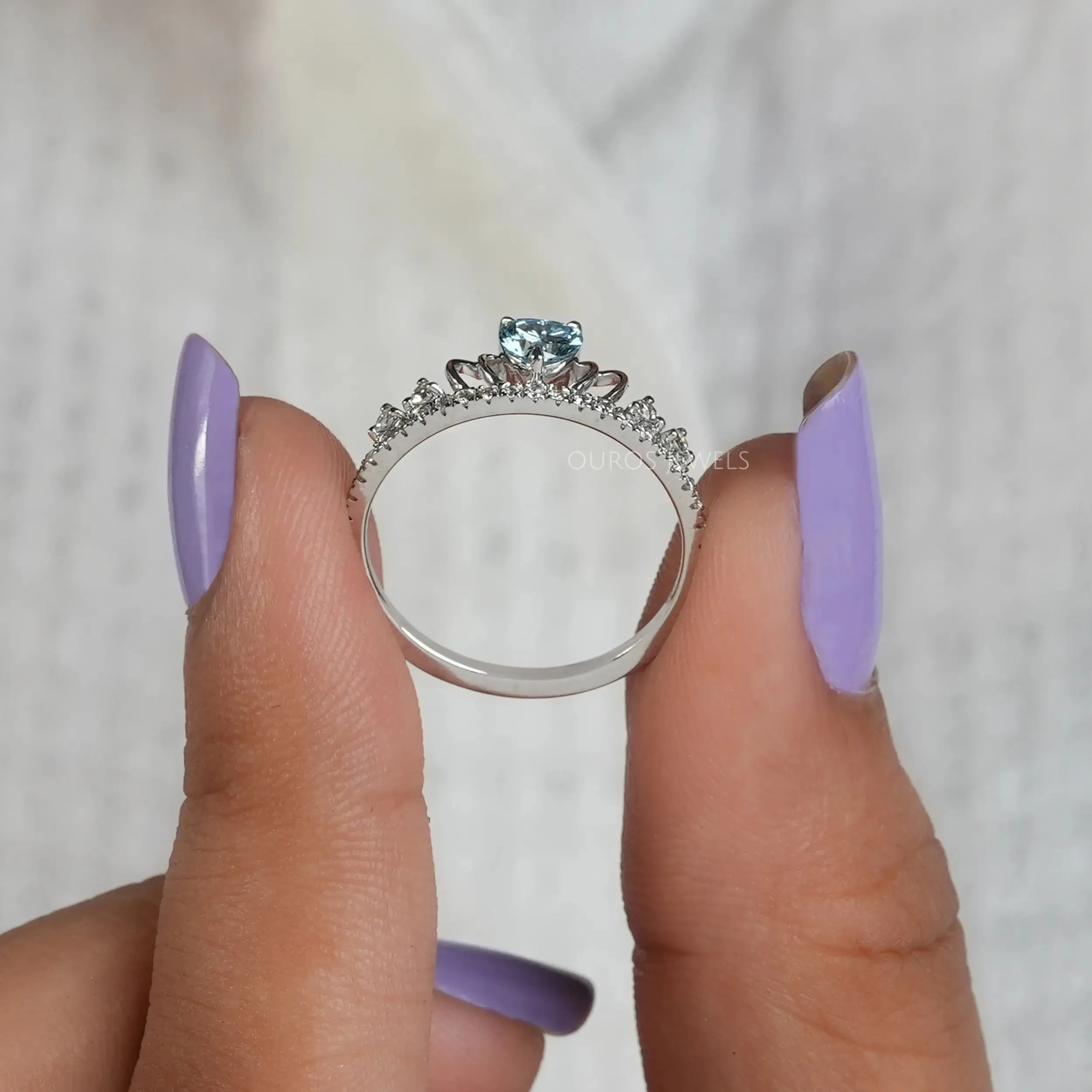 Blue Heart Diamond Crown Style Ring