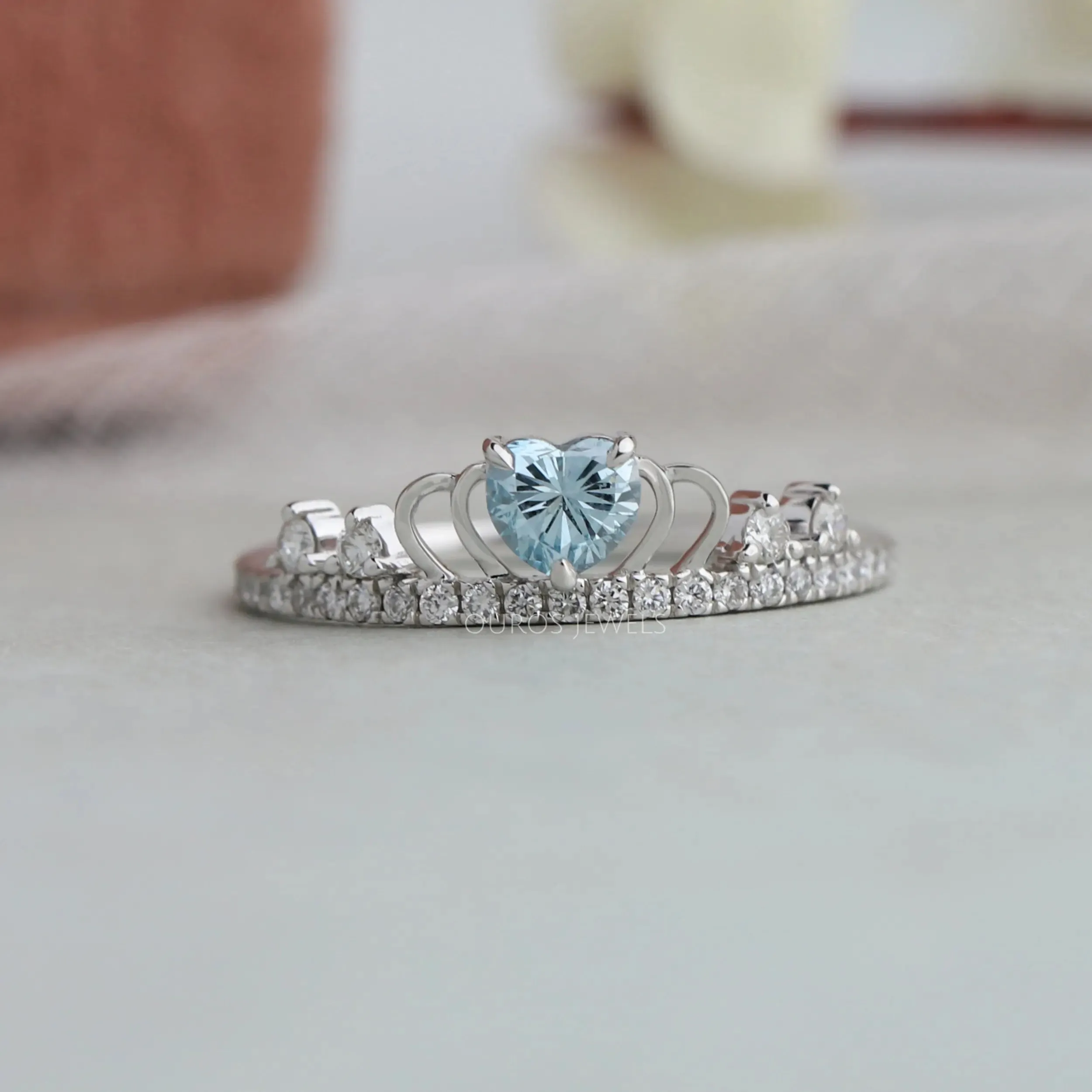 Blue Heart Diamond Crown Style Ring