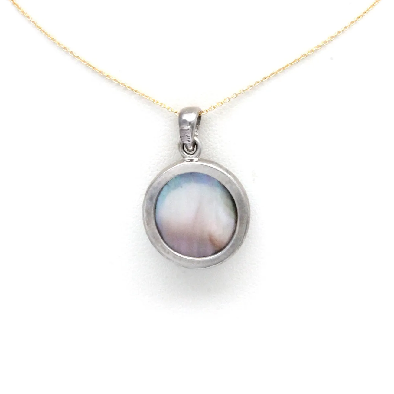 Blue rainbow Cortez Mabe Pearl Pendant in 14K White Gold