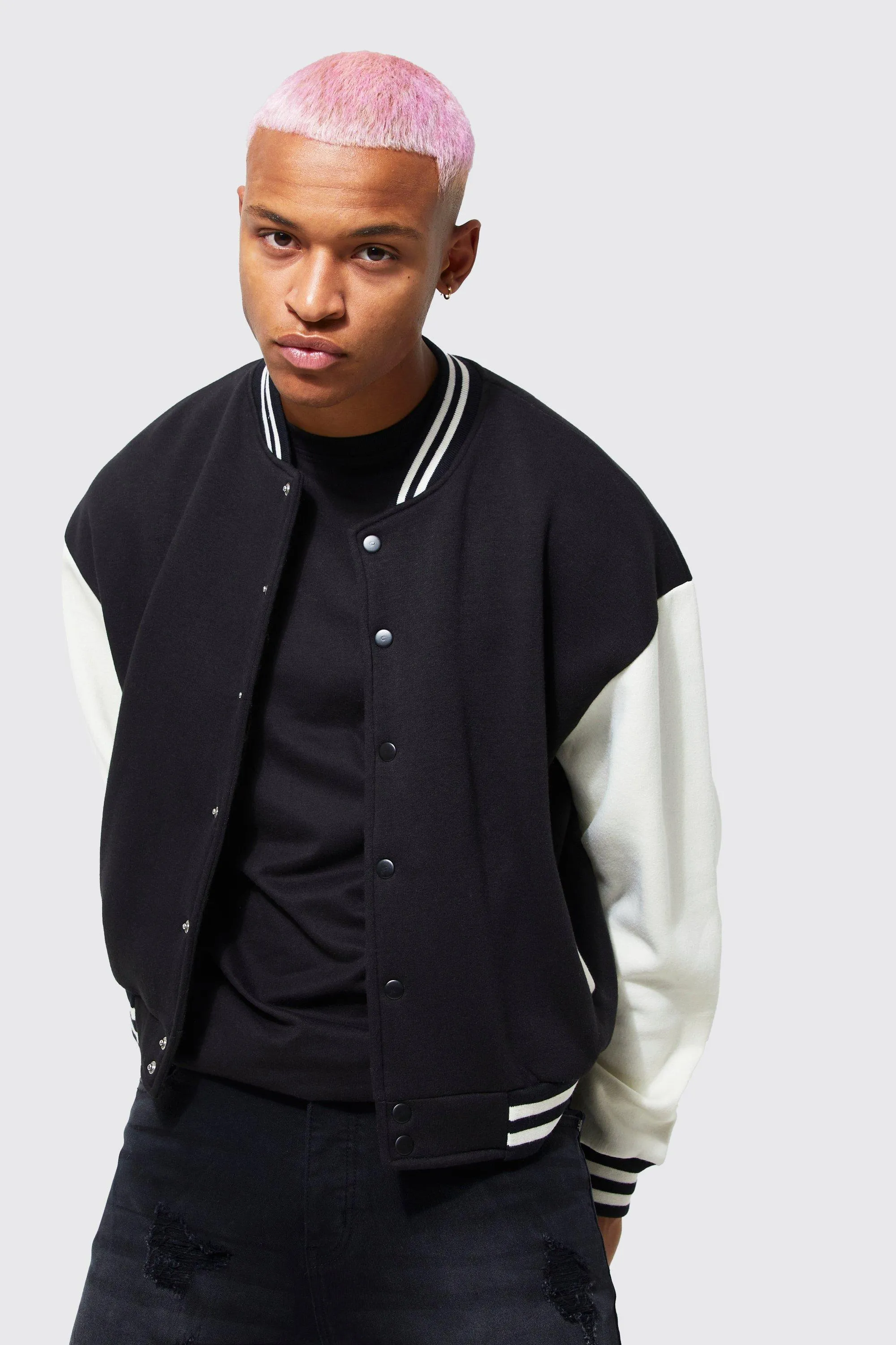 Boxy Jersey Bomber With Contrast Sleeve