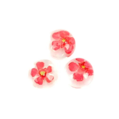 Cabochon, Dome, Seals, Round, Resin, Dried Flowers, Red, Transparent, 12mm