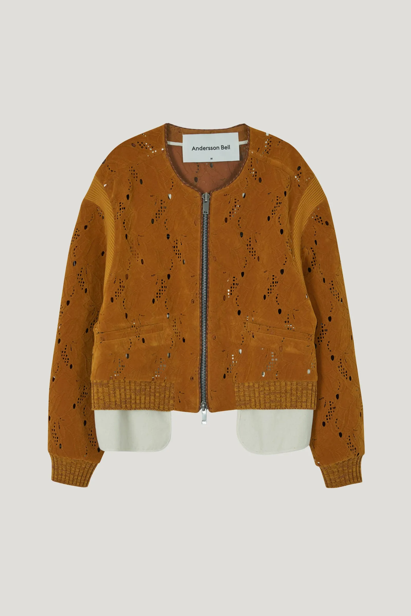 Camel Kaila Punching Suede Bomber Short Jacket