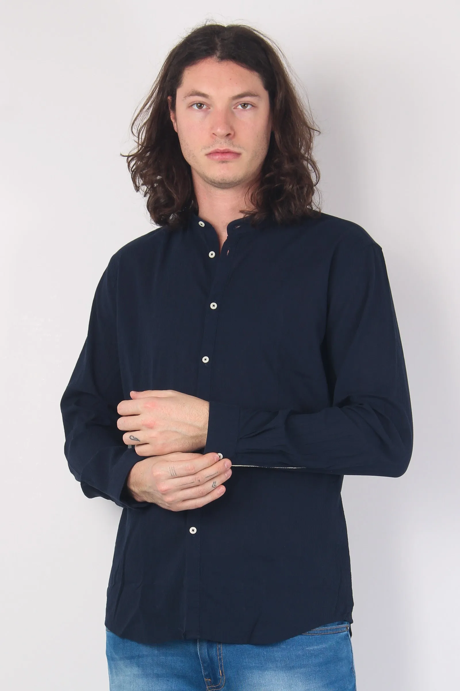 Camicia Mussola Coreana Blu Navy