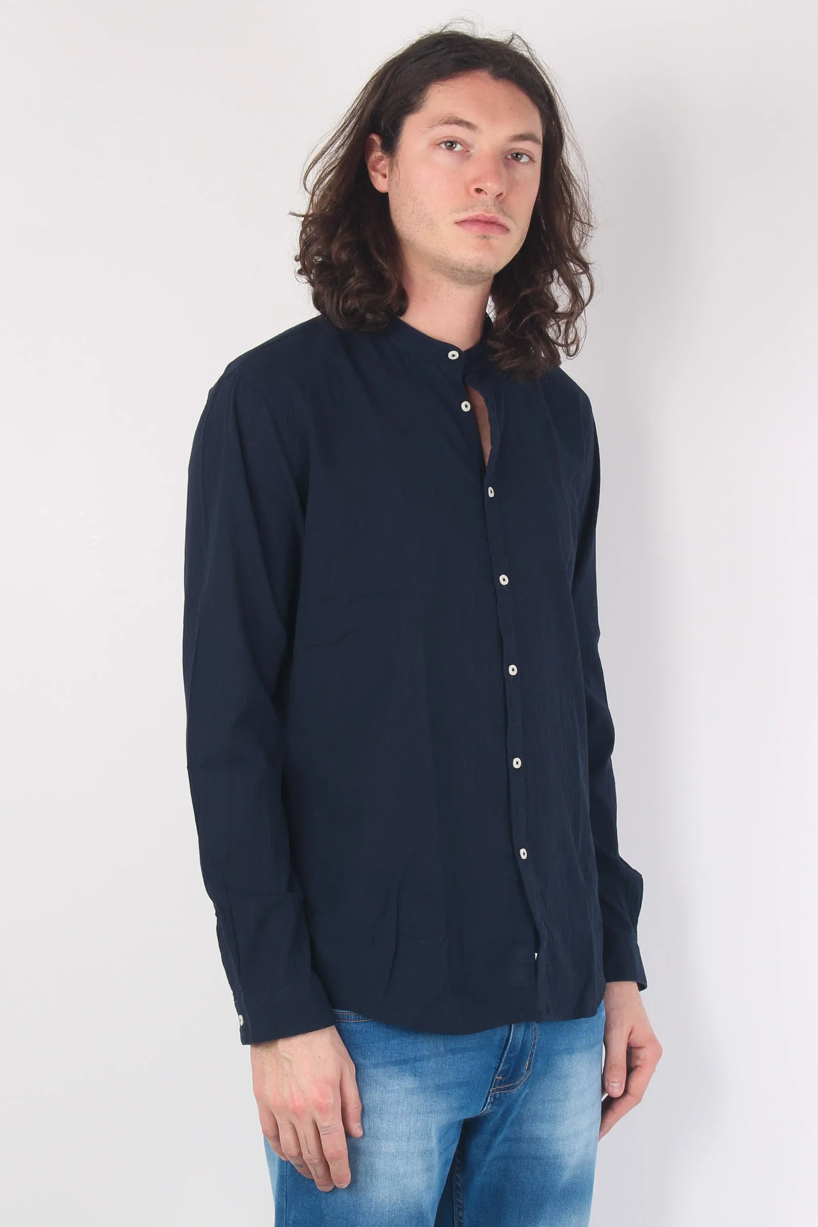 Camicia Mussola Coreana Blu Navy