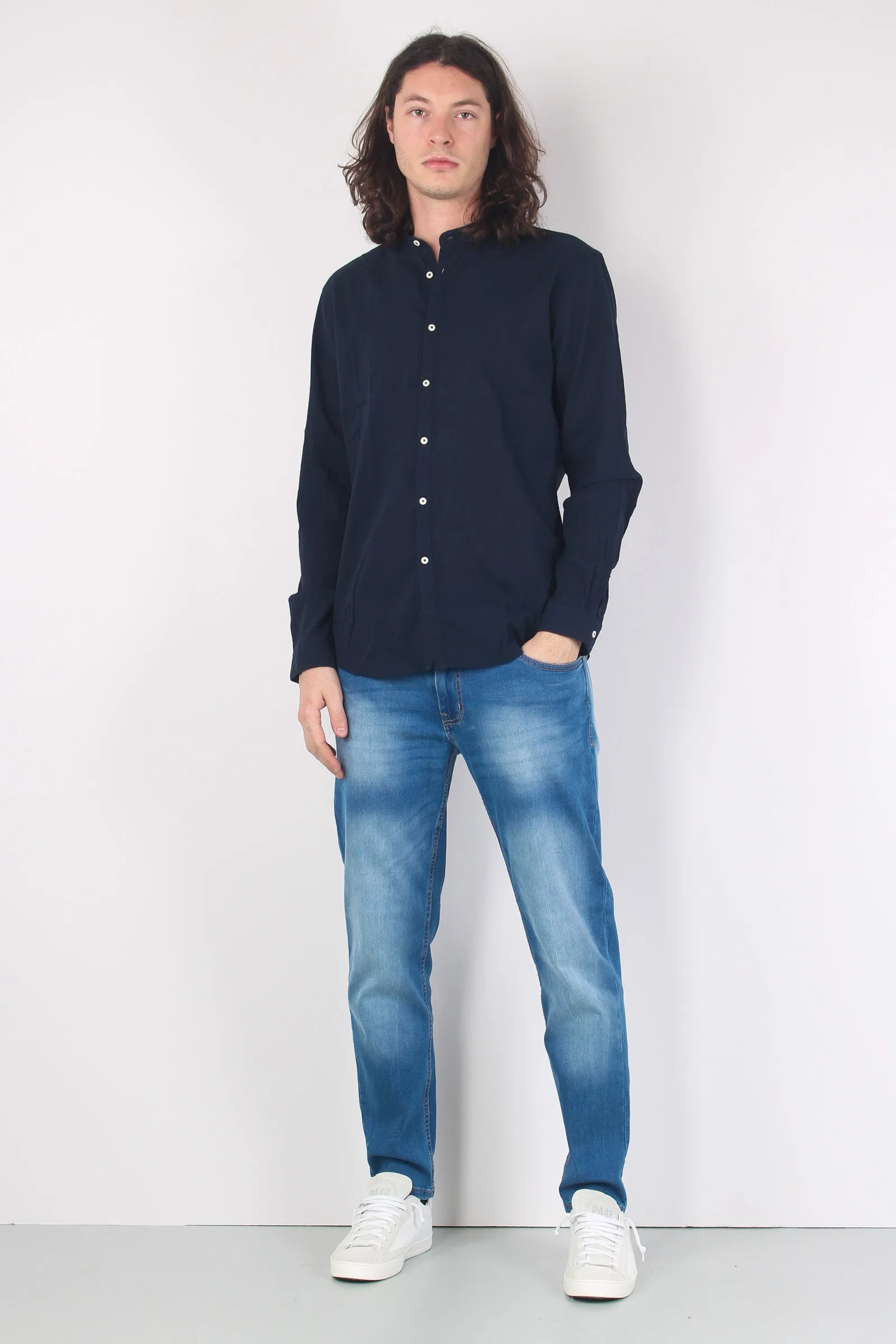 Camicia Mussola Coreana Blu Navy