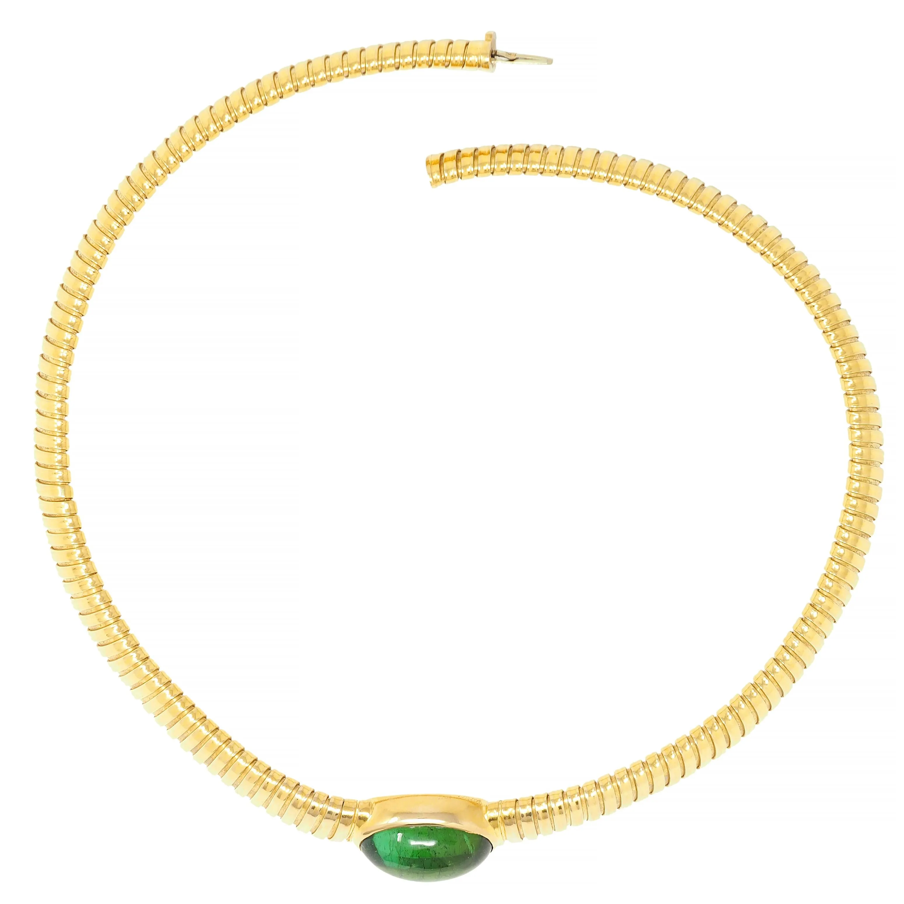 Cartier 1980s Green Tourmaline 18 Karat Yellow Gold Vintage Carlo Weingrill Tubogas Necklace