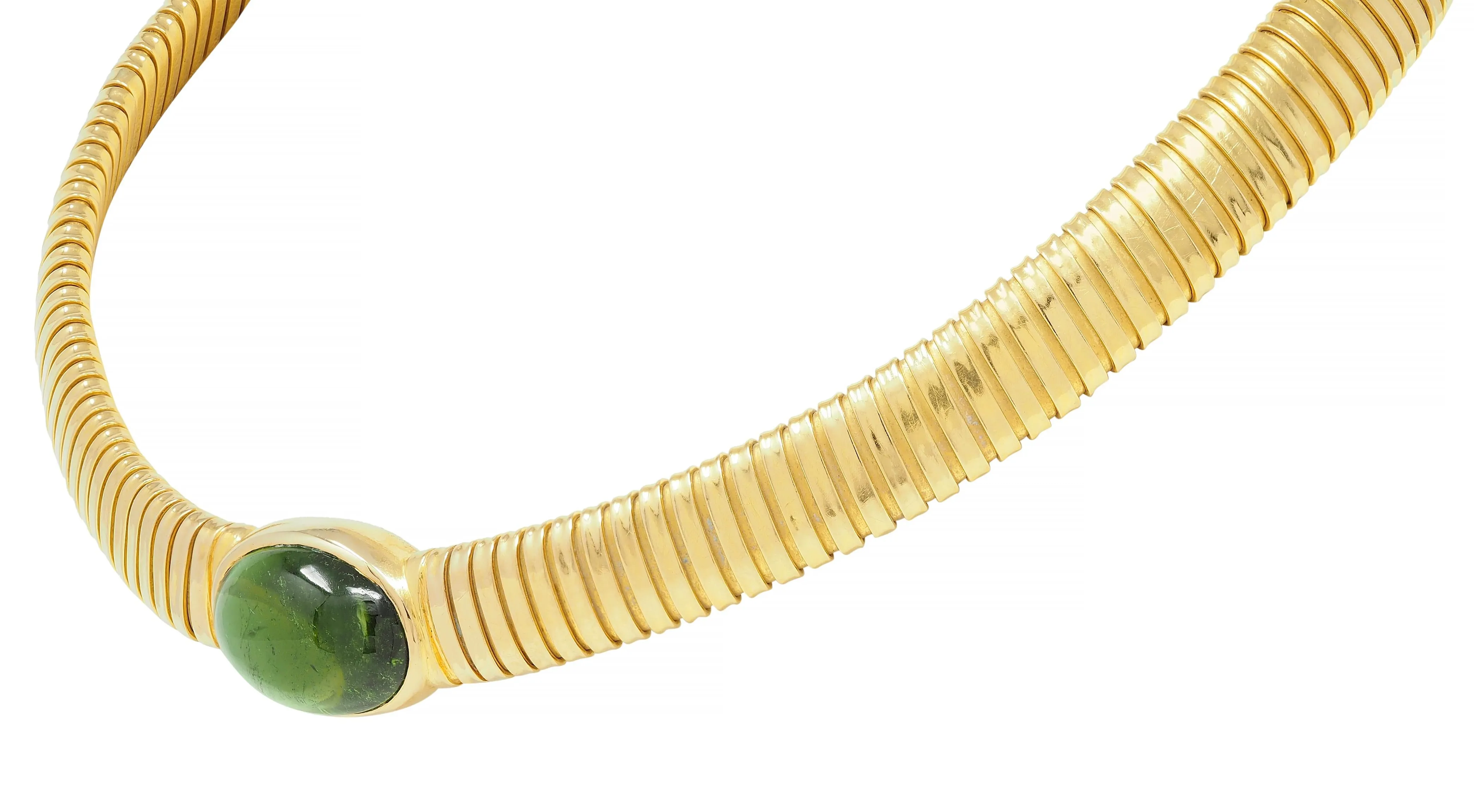 Cartier 1980s Green Tourmaline 18 Karat Yellow Gold Vintage Carlo Weingrill Tubogas Necklace