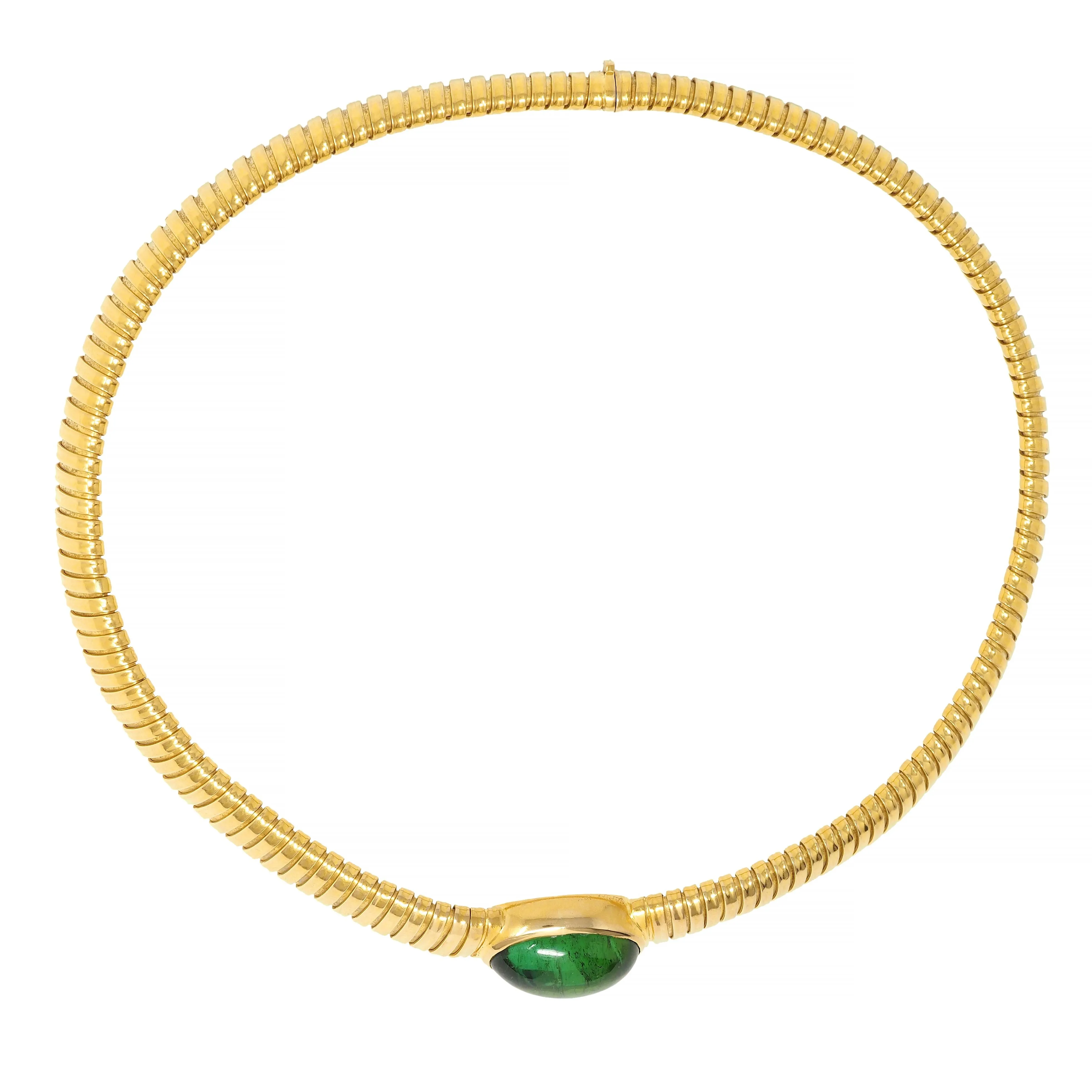 Cartier 1980s Green Tourmaline 18 Karat Yellow Gold Vintage Carlo Weingrill Tubogas Necklace