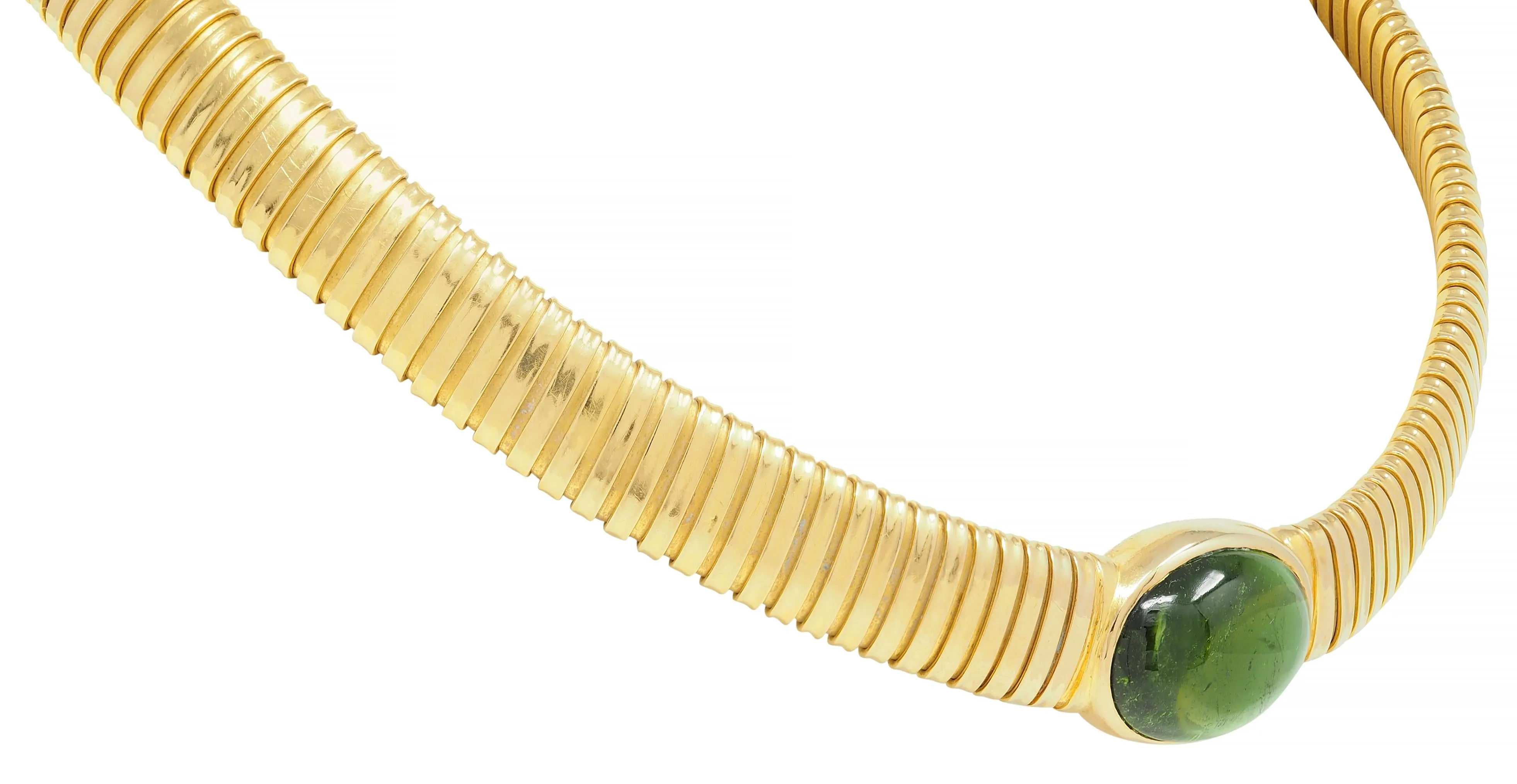 Cartier 1980s Green Tourmaline 18 Karat Yellow Gold Vintage Carlo Weingrill Tubogas Necklace