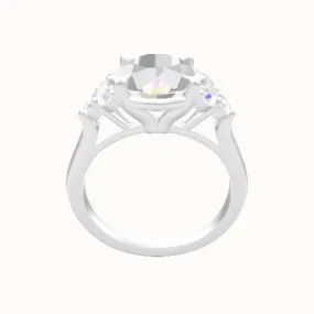 Cathedral Band with Round Sidestone Trio Engagement Ring With Standard Four Prong Head