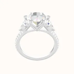 Cathedral Diamond Band with Marquise & Round Sidestone Trio Engagement Ring With Petal Six Prong Head