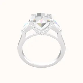 Cathedral Diamond Band with Trillion Sidestones Engagement Ring With Pave V Prong Head