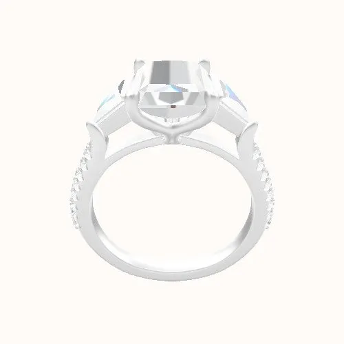 Cathedral Diamond Band with Trillion Sidestones Engagement Ring With Petal Four Prong Head