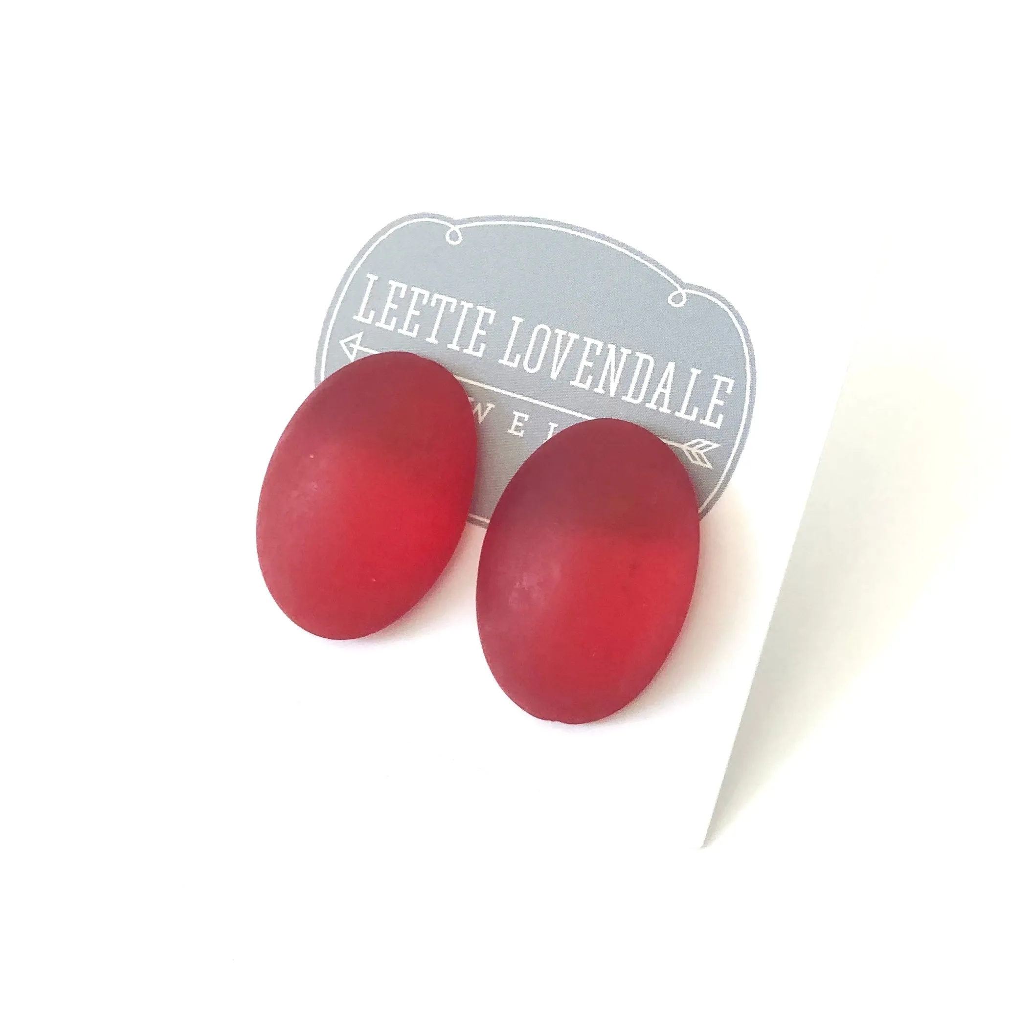 Cherry Red Frosted Oval Retro Button Stud Earrings