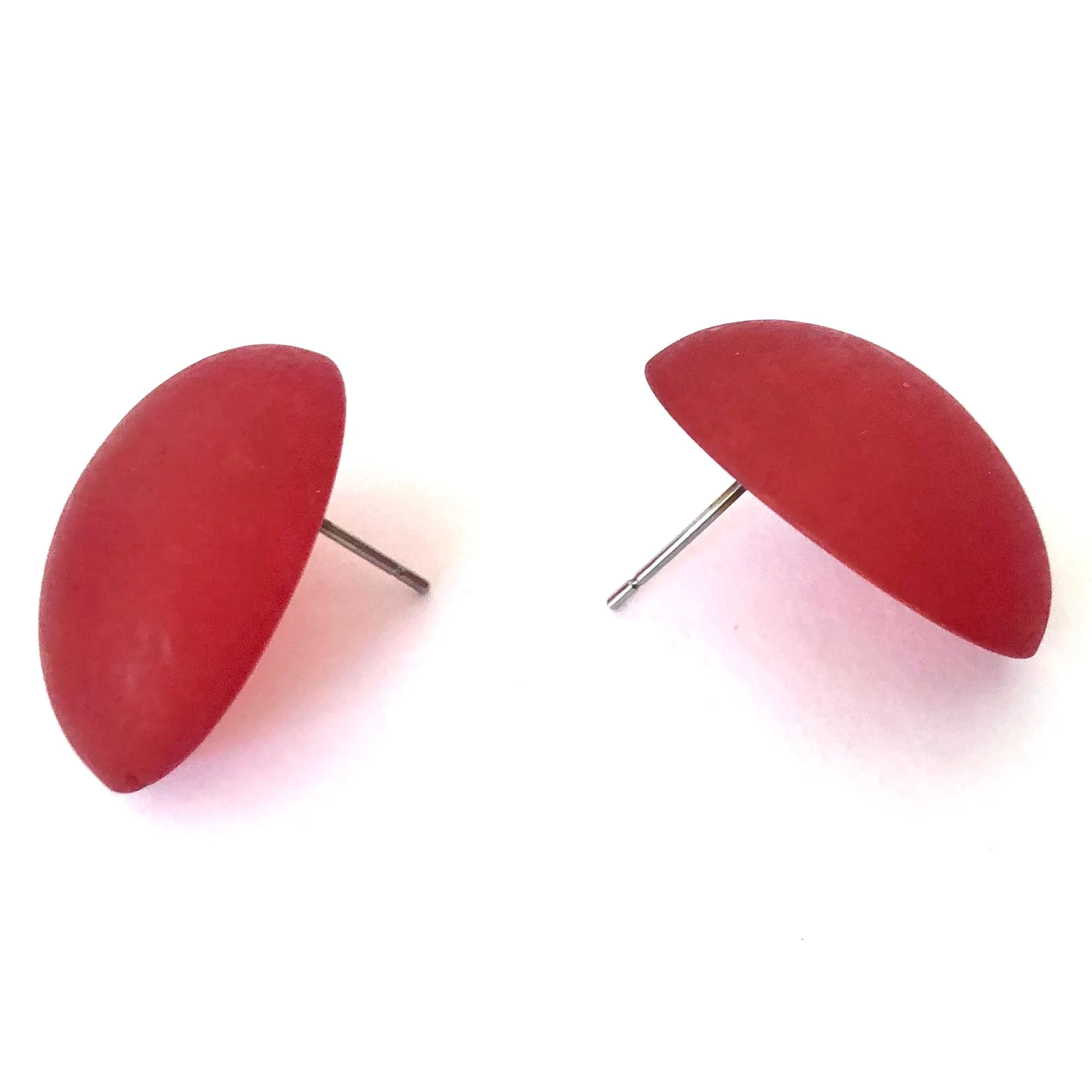 Cherry Red Frosted Oval Retro Button Stud Earrings