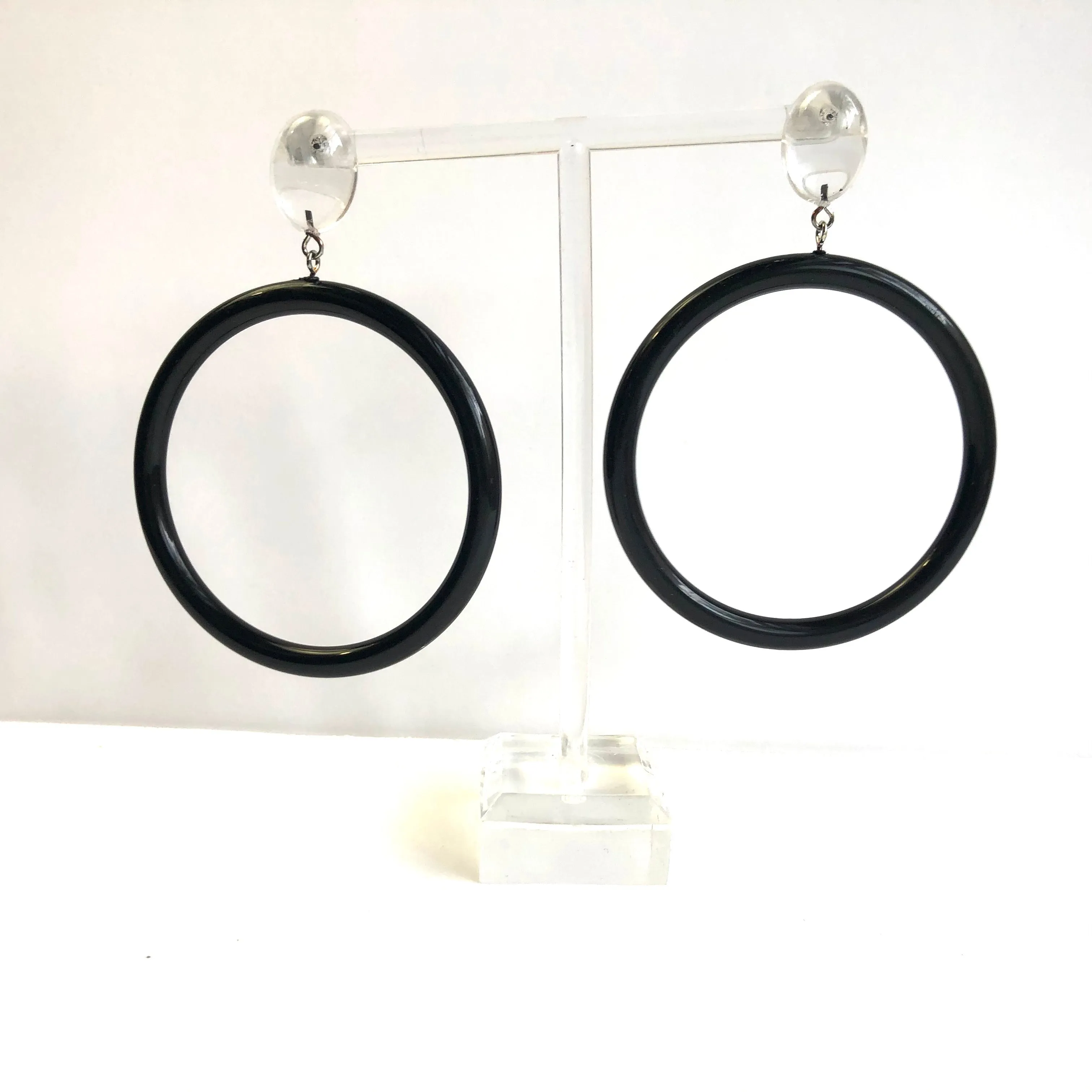 Clear & Black Large Donut Drop Earrings