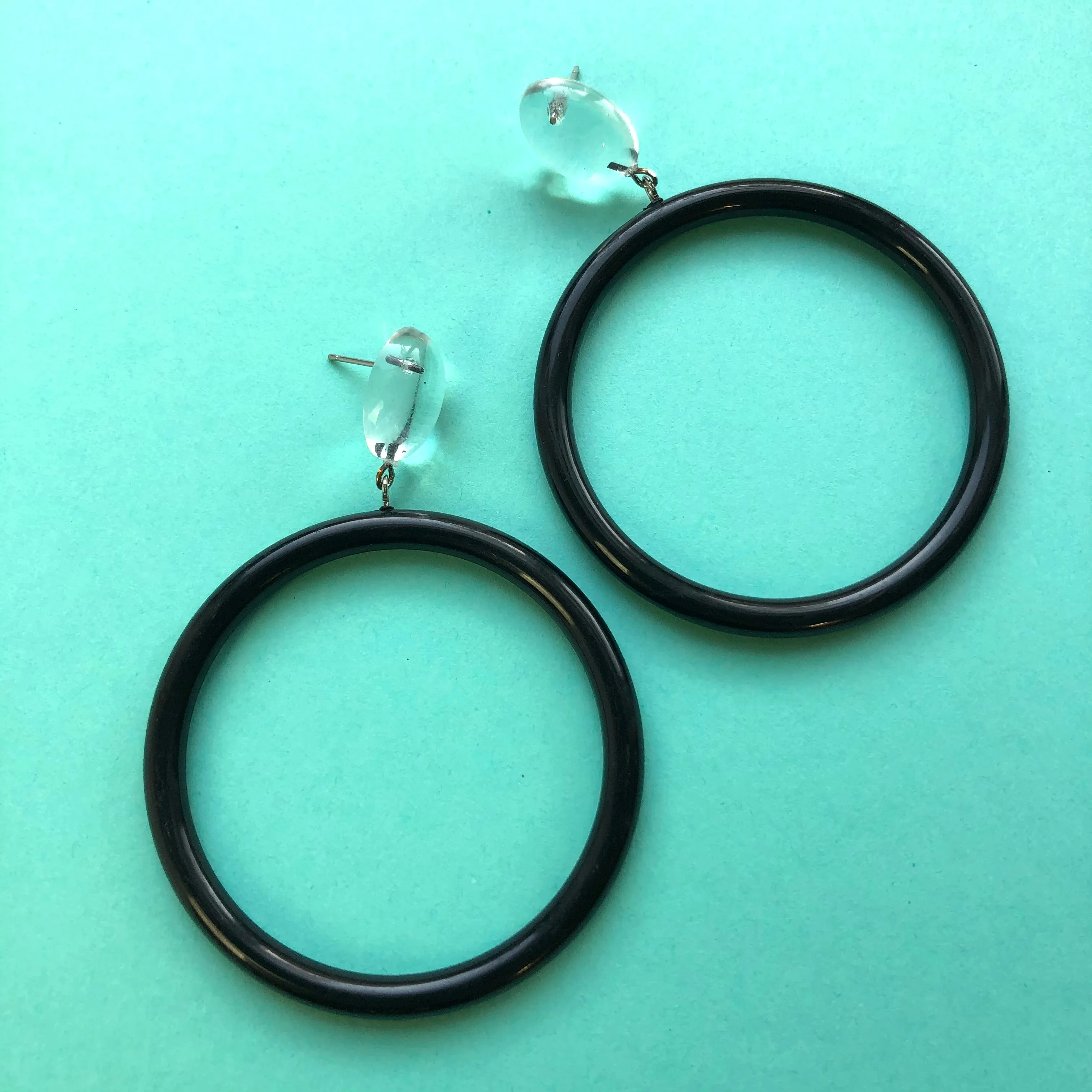 Clear & Black Large Donut Drop Earrings