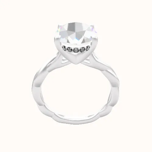 Cobra solitaire Twist Engagement Ring With V Prong with Hidden Halo Head