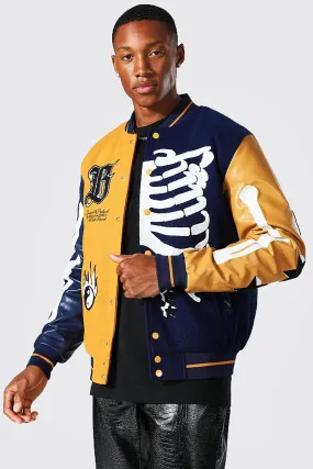 Colour Block Half Skelton Varsity Bomber