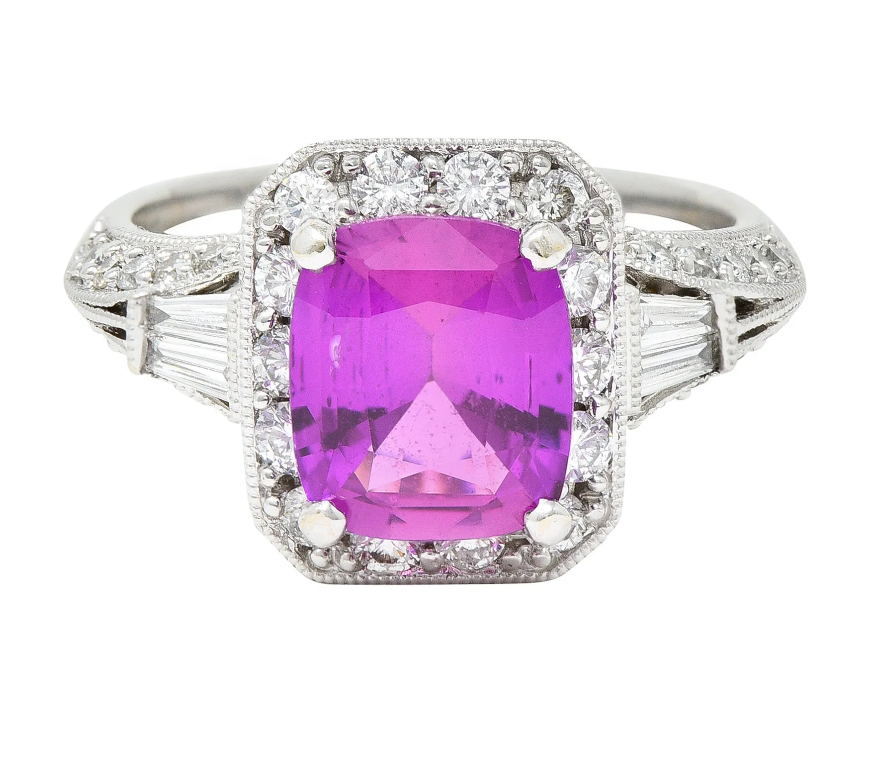 Contemporary 3.37 CTW Pink Sapphire Diamond 18 Karat White Gold Ring