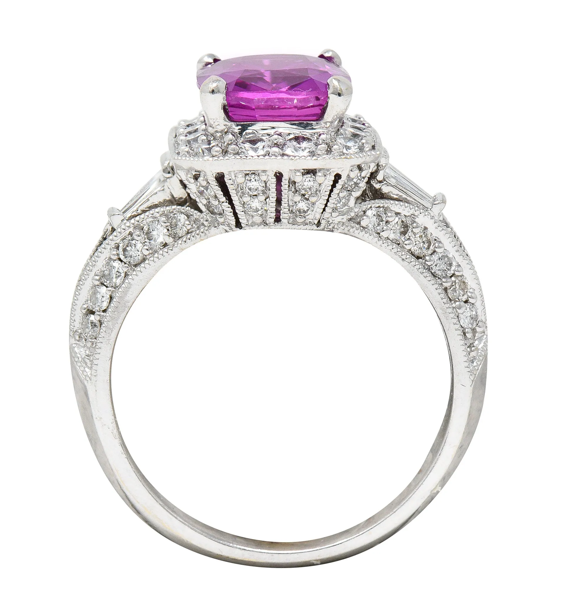 Contemporary 3.37 CTW Pink Sapphire Diamond 18 Karat White Gold Ring